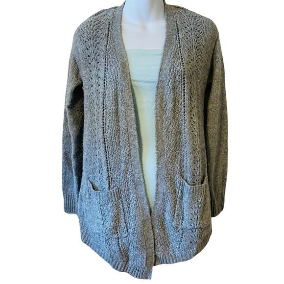 Candies light gray woven open cardigan with pockets - Picture 1 of 5